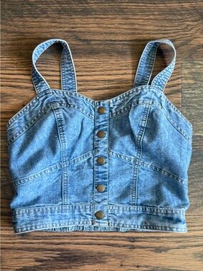 Jopra Denim Jean Button-Front Crop Tank Top - Blue Size Medium